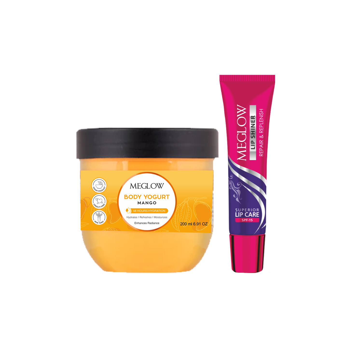 Meglow Mango Body Yogurt and lip shiner