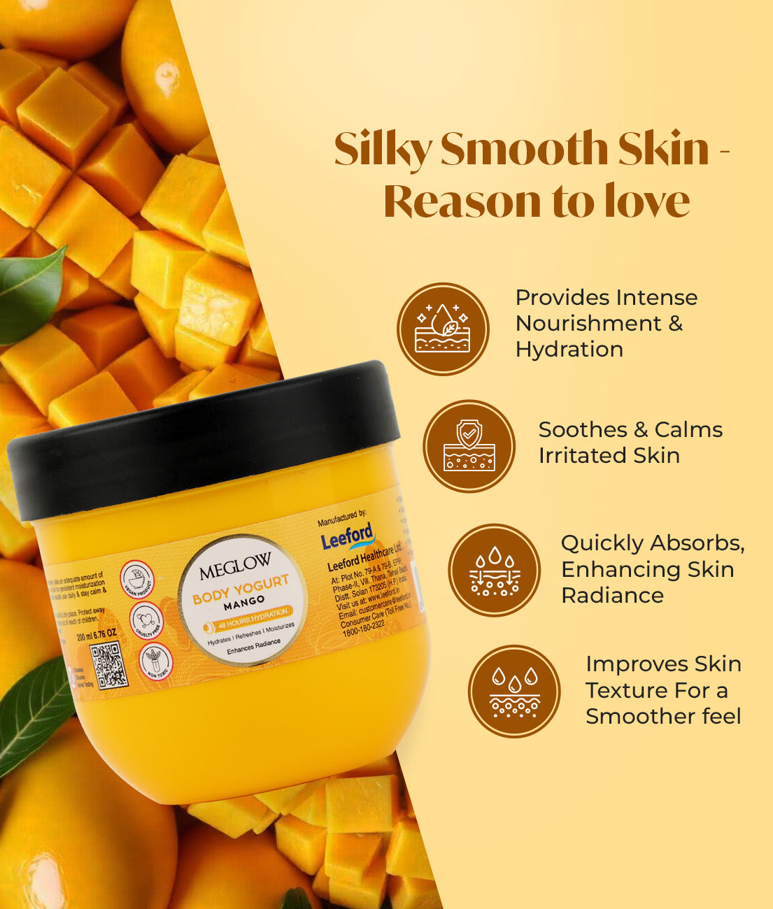 Meglow Mango Body Yogurt for Instant Hydration - 200ml